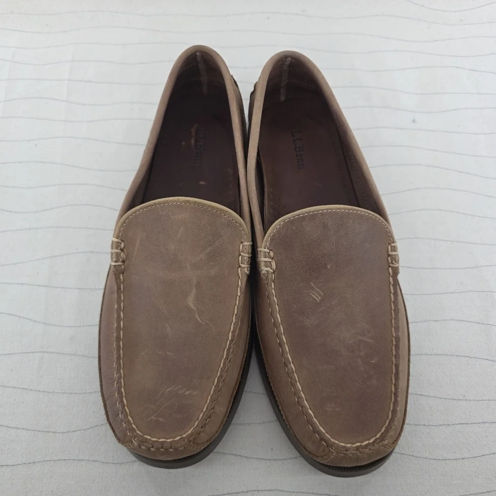LL Bean Mens Brown Leather Venetian Loafer Moccasin Dress Shoes RN71341 Size 11D